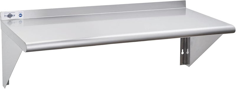 Profeeshaw NSF Stainless Steel Shelf 14” x 48”, 350 lb Commercial Shelves Wall Mounted Metal Shelving with Backsplash and 2 Brackets for Restaurant, Bar, Utility Room, Kitchen and Garage - Image 1