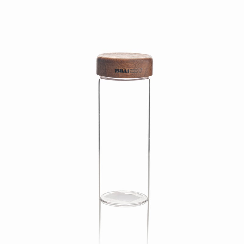 Billi glass bottle with wooden lid & spoon 15 cm - Image 1