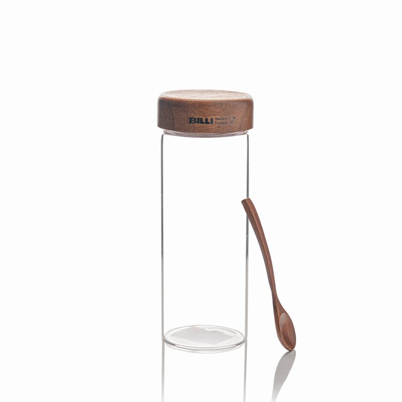 Billi glass bottle with wooden lid & spoon 15 cm - Image 2