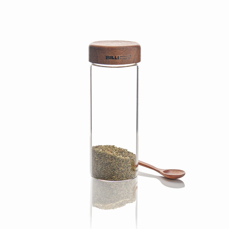 Billi glass bottle with wooden lid & spoon 15 cm - Image 5