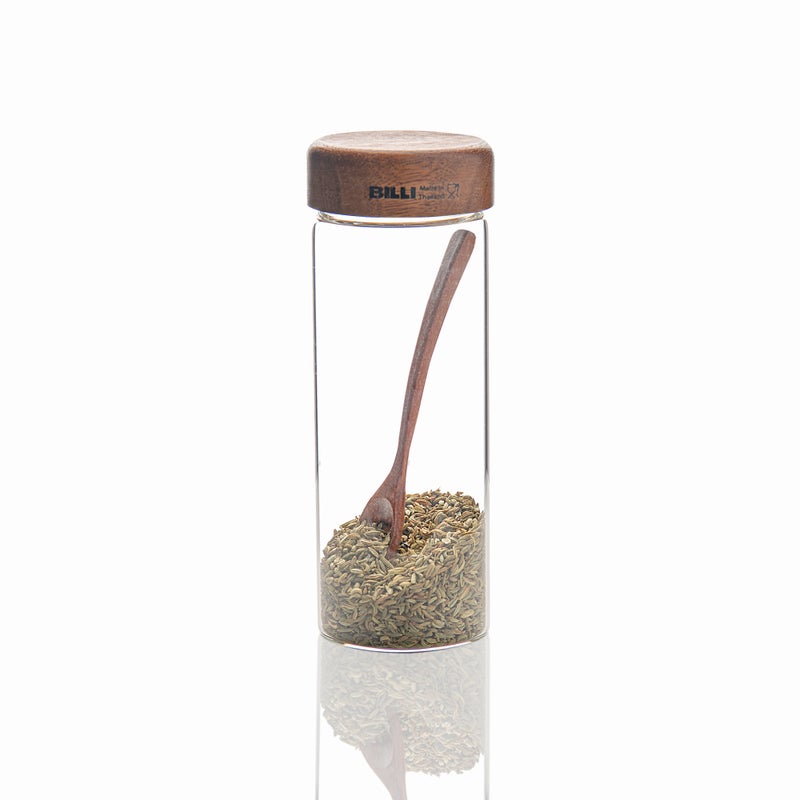 Billi glass bottle with wooden lid & spoon 15 cm - Image 4