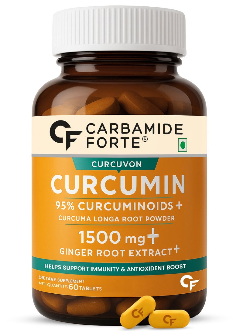 كارباميد فورتي كارباميد فورت الكركمين مع 95% كوركومينويدس ومسحوق جذر كركم لونجا | 1500 مجم + خلاصة جذور الزنجبيل | بيبيرين لأقصى قدر من الامتصاص – 60 قرص نباتي - Image 1