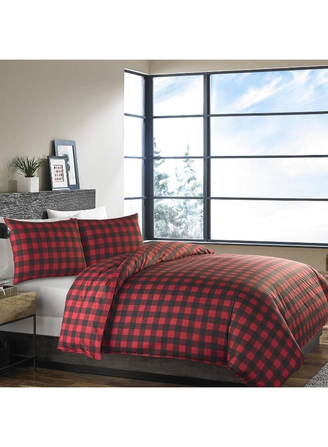 Eddie Bauer King Duvet Cover Set Cotton Reversible Bedding Buffalo Plaid Home Decor for All Seasons RedBlack King - Image 4