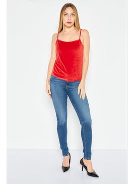NA-KD Women Square Neck Sleeveless Solid Top, Red  - Image 2