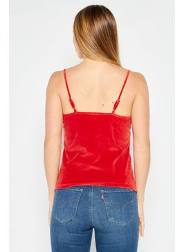NA-KD Women Square Neck Sleeveless Solid Top, Red  - Image 3
