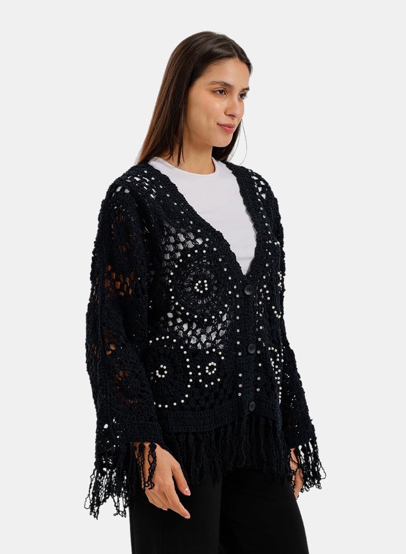 Carina Fringed Crochet Kimono - Image 2