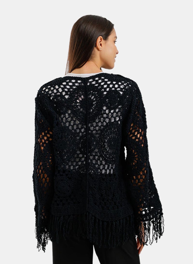 Carina Fringed Crochet Kimono - Image 4
