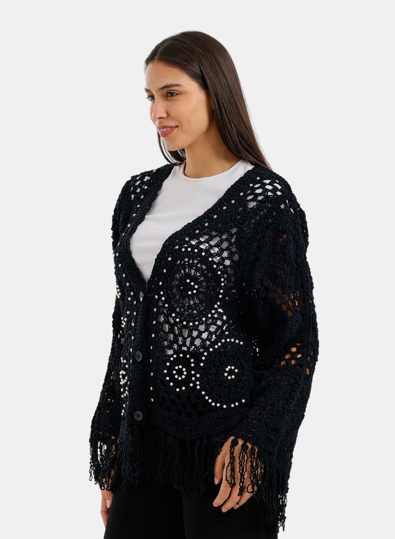 Carina Fringed Crochet Kimono - Image 3