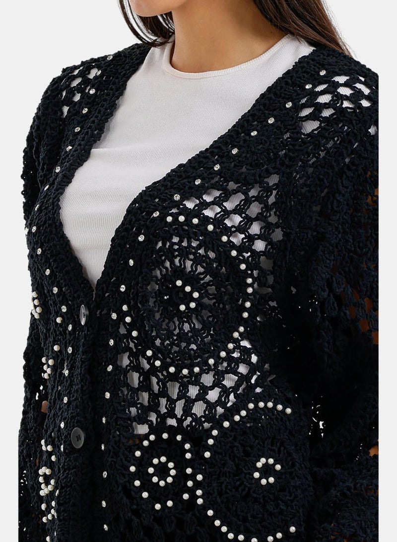 Carina Fringed Crochet Kimono - Image 5