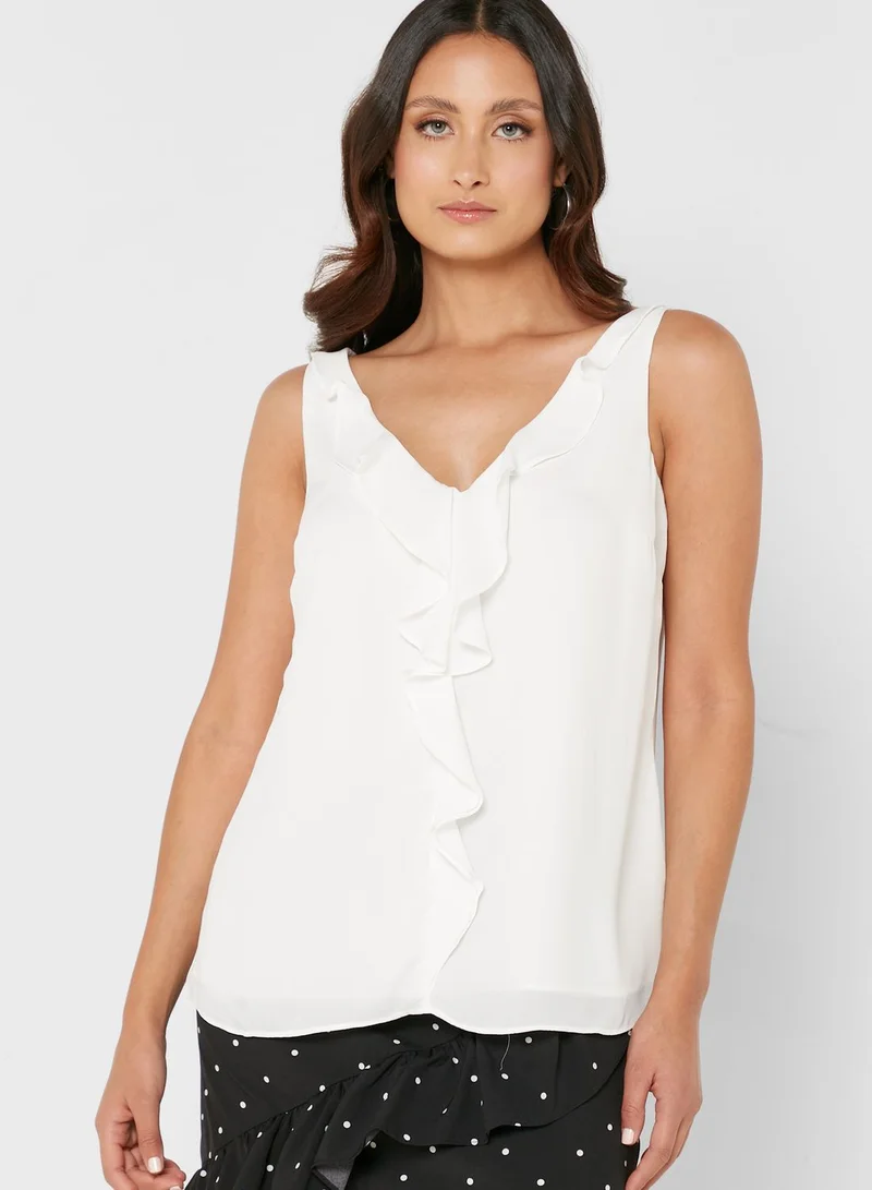 Wallis Petite Plunge Neck Ruffle Detail Top