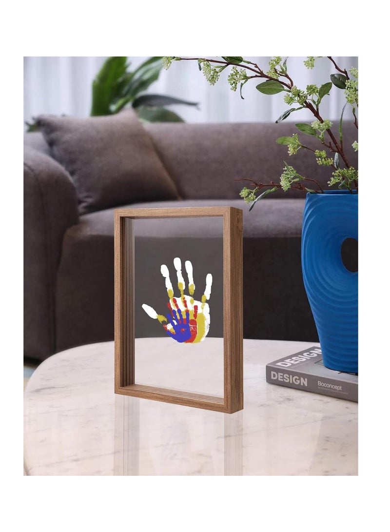 Hihonor Family Handprint Kit, DIY Craft Keepsake Wooden Frame, Endless Gift Set, Non-Toxic Paints, Transparent Sheets (Brown) - Image 2