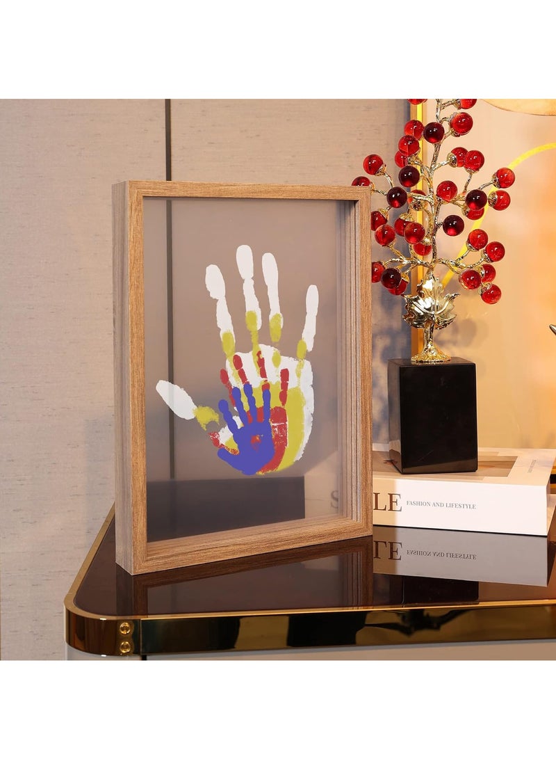 Hihonor Family Handprint Kit, DIY Craft Keepsake Wooden Frame, Endless Gift Set, Non-Toxic Paints, Transparent Sheets (Brown) - Image 4