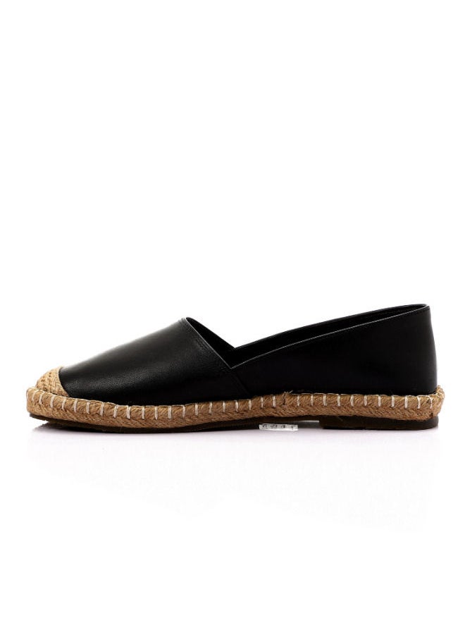 Mr.joe Trendy Genuine Leather Espadrilles With Straw Round Toe - Black  - Image 5
