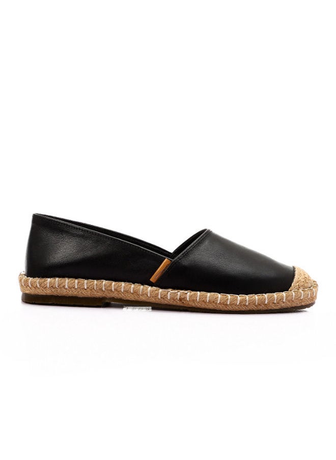 Mr.joe Trendy Genuine Leather Espadrilles With Straw Round Toe - Black  - Image 3