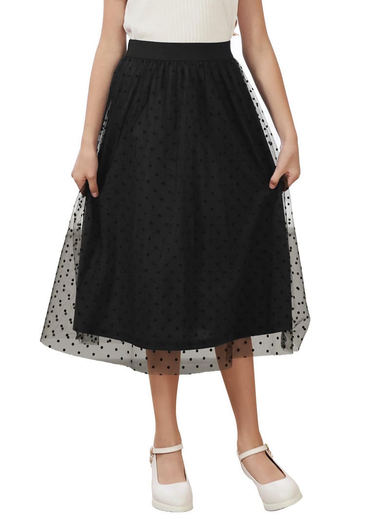 GORLYA Girls Tulle Elastic Waist Elegant A-Line Mesh Tutu Long Skirts for Special Occasions 6-16Years (GOR1249,Black,12Y) - Image 1