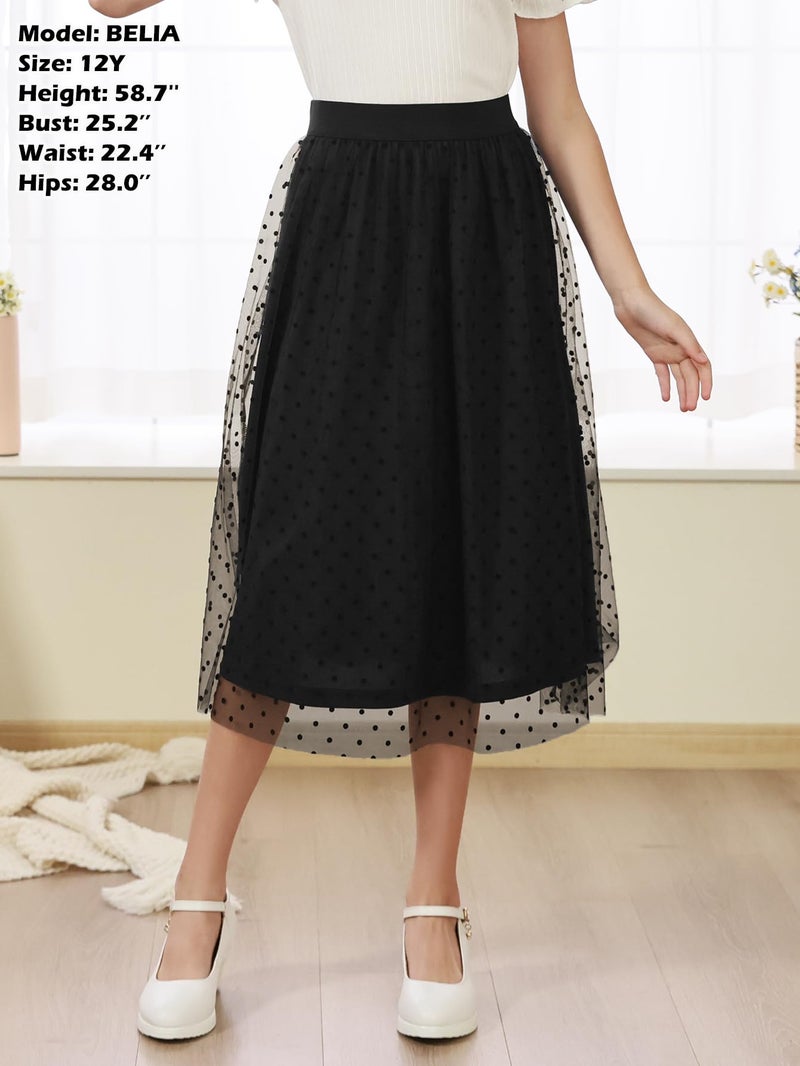 GORLYA Girls Tulle Elastic Waist Elegant A-Line Mesh Tutu Long Skirts for Special Occasions 6-16Years (GOR1249,Black,12Y) - Image 4