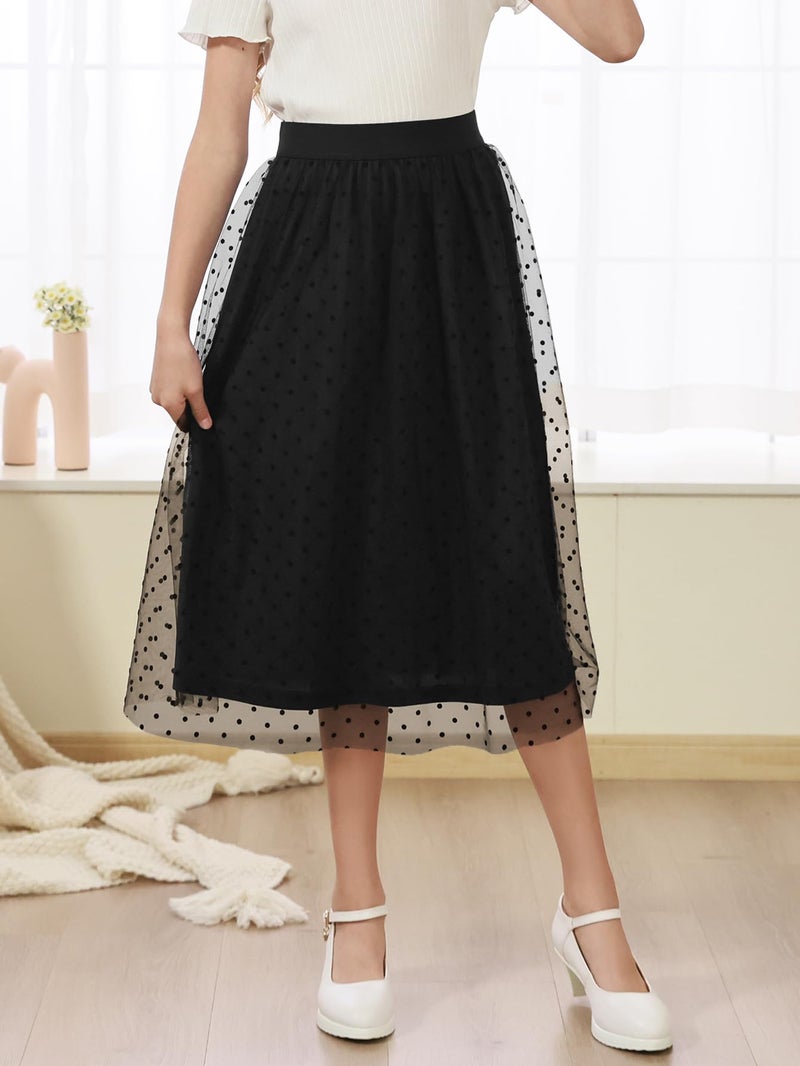 GORLYA Girls Tulle Elastic Waist Elegant A-Line Mesh Tutu Long Skirts for Special Occasions 6-16Years (GOR1249,Black,12Y) - Image 3