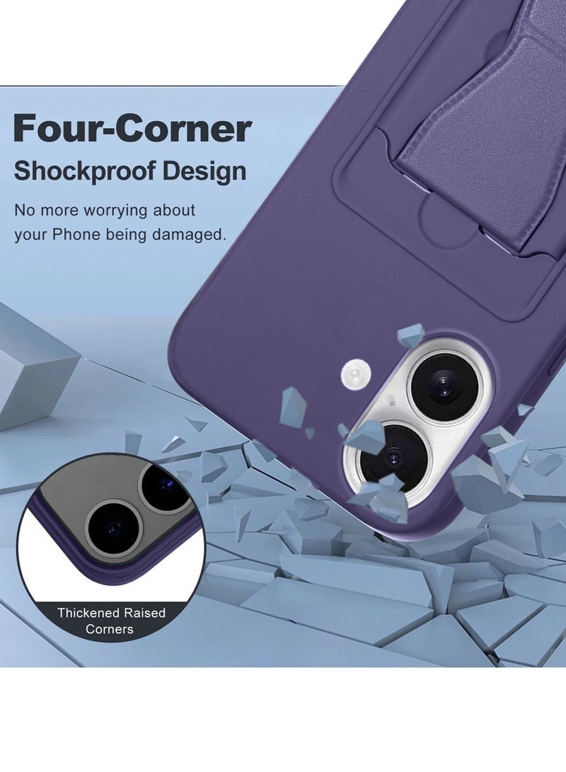 ELTRAZONE iPhone 17 5G 2025 Silicone TPU Case with Card Holder & Hand Grip | Slim Shockproof Wallet Cover with Kickstand Function & Secure Grip Strap (MCHPSN) - Eggplant Purple - Image 3