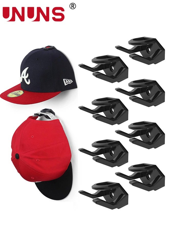 UNUNS - Adhesive Hat Hooks For Wall,8-Pack Hat Rack For Baseball Caps, Minimalist Hat Display,Hat Hangers For Closet Bedroom,Black - Image 1