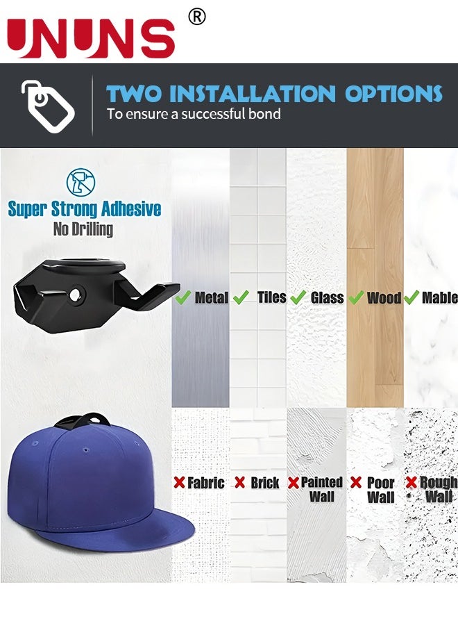 UNUNS - Adhesive Hat Hooks For Wall,8-Pack Hat Rack For Baseball Caps, Minimalist Hat Display,Hat Hangers For Closet Bedroom,Black - Image 1