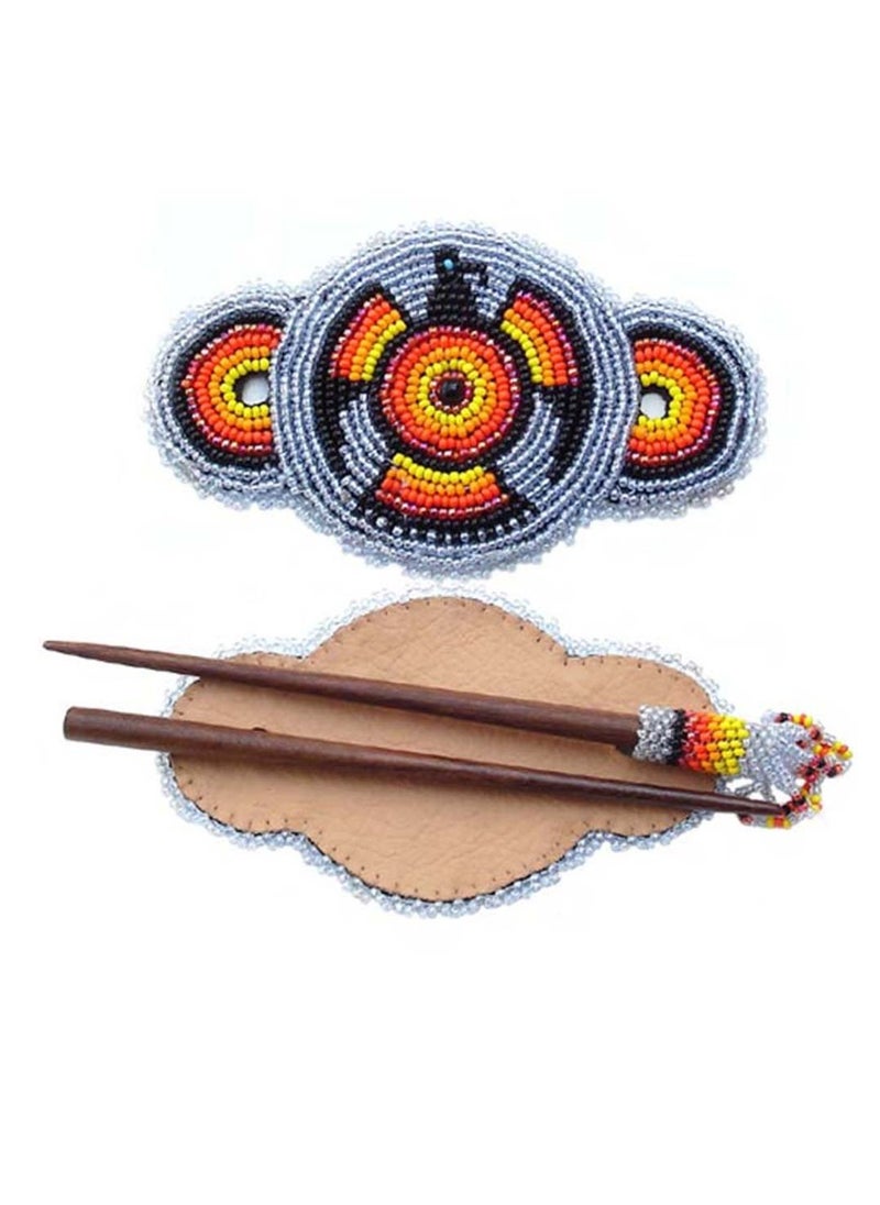 La vivia - Handmade Beaded Indian Jewelery Hair Barrette/Clip for Women,Native Style Beaded Work Barrette/Clip.(Grey Black Red Eagle Z-40-SB-4) - Image 1