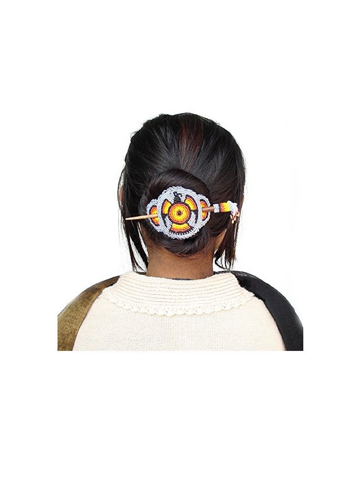 La vivia - Handmade Beaded Indian Jewelery Hair Barrette/Clip for Women,Native Style Beaded Work Barrette/Clip.(Grey Black Red Eagle Z-40-SB-4) - Image 1