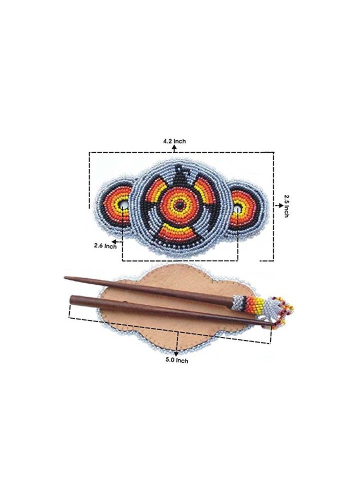 La vivia - Handmade Beaded Indian Jewelery Hair Barrette/Clip for Women,Native Style Beaded Work Barrette/Clip.(Grey Black Red Eagle Z-40-SB-4) - Image 1