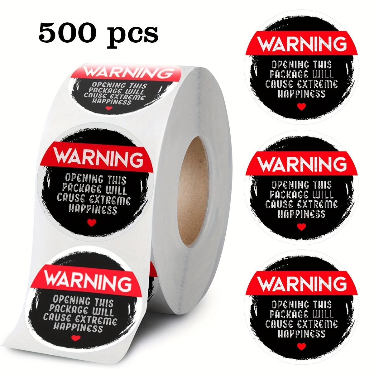 500 Stickers Happiness Warning Stickers Black Red PVC Self Adhesive for Baking Drinks Birthday Parties Decoration