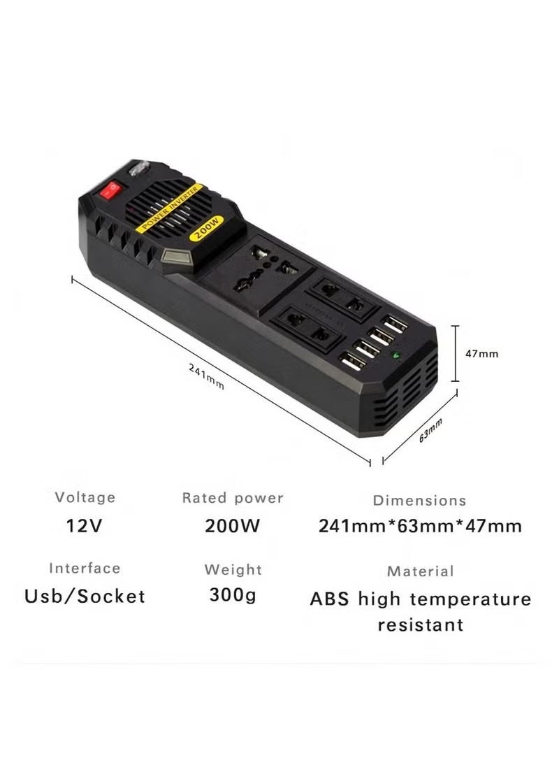 Flux 200W Power Inverter – DC 12V to AC 220V Car Inverter with 4 USB Ports &  Lighter Plug – Portable Power Converter for Laptops, Phones, and Electronic Devices - Image 2