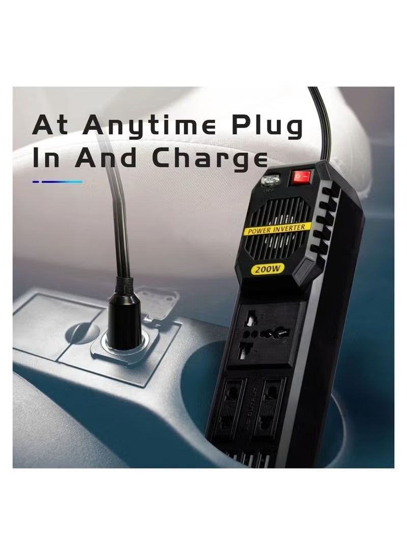 Flux 200W Power Inverter – DC 12V to AC 220V Car Inverter with 4 USB Ports &  Lighter Plug – Portable Power Converter for Laptops, Phones, and Electronic Devices - Image 3