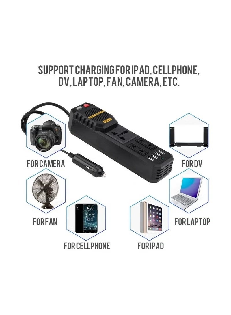 Flux 200W Power Inverter – DC 12V to AC 220V Car Inverter with 4 USB Ports &  Lighter Plug – Portable Power Converter for Laptops, Phones, and Electronic Devices - Image 4