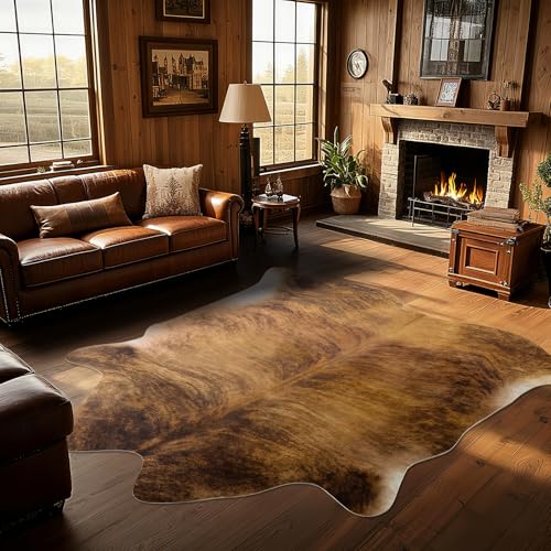 B BENRON Western Cowhide Rug, Faux Cow Hide Rugs for Living Room Bedroom Home Decor, Non Slip Cute Rug with Irregular Animal Skins and Hides, Brindle, 4.6 x 5.2ft - Image 3
