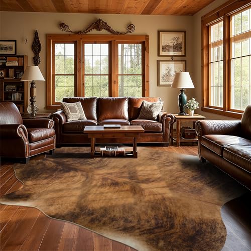B BENRON Western Cowhide Rug, Faux Cow Hide Rugs for Living Room Bedroom Home Decor, Non Slip Cute Rug with Irregular Animal Skins and Hides, Brindle, 4.6 x 5.2ft - Image 4