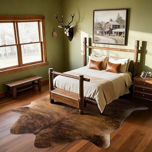 B BENRON Western Cowhide Rug, Faux Cow Hide Rugs for Living Room Bedroom Home Decor, Non Slip Cute Rug with Irregular Animal Skins and Hides, Brindle, 4.6 x 5.2ft - Image 2