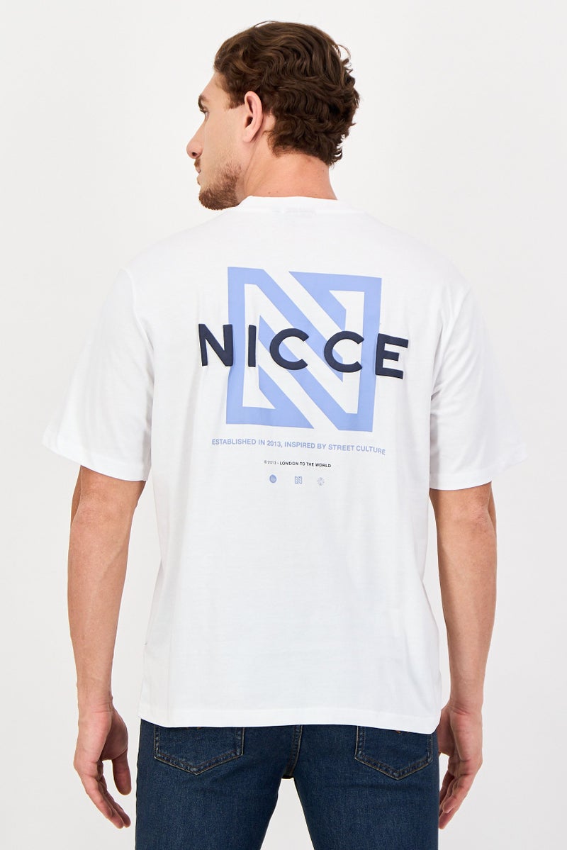 Nicce تي شيرت قصير الأكمام للرجال بياقة دائرية بشعار العلامة التجارية، أبيض - Image 3
