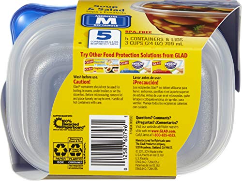 Glad Soup & Salad Everyday Use | Medium Rectangle Storage | Containers Hold up to 24 Ounces of Food  24 oz - 5 Count  Standard - Image 3