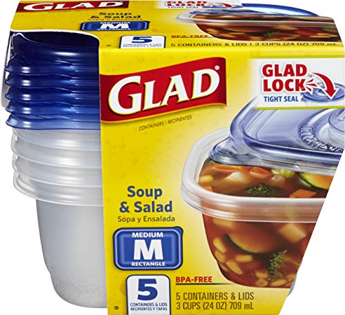 Glad Soup & Salad Everyday Use | Medium Rectangle Storage | Containers Hold up to 24 Ounces of Food  24 oz - 5 Count  Standard - Image 1