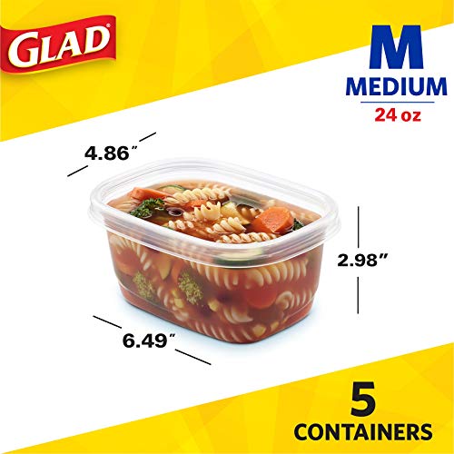 Glad Soup & Salad Everyday Use | Medium Rectangle Storage | Containers Hold up to 24 Ounces of Food  24 oz - 5 Count  Standard - Image 5