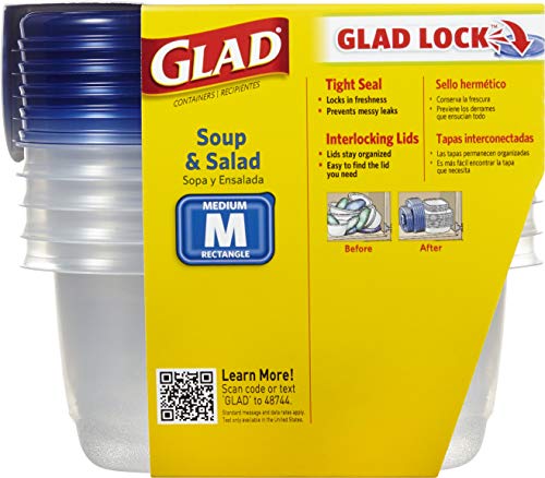 Glad Soup & Salad Everyday Use | Medium Rectangle Storage | Containers Hold up to 24 Ounces of Food  24 oz - 5 Count  Standard - Image 2