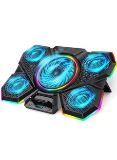 Laptop Cooling Pad Gaming Laptop Cooler with 5 Quiet Fans and 12 RGB Lights Mode One-Click Close Laptop Fan Cooling Pad Fits 12-17 Inch Laptop 2 USB Ports 7 Adjustable Height 2022 Upgrade