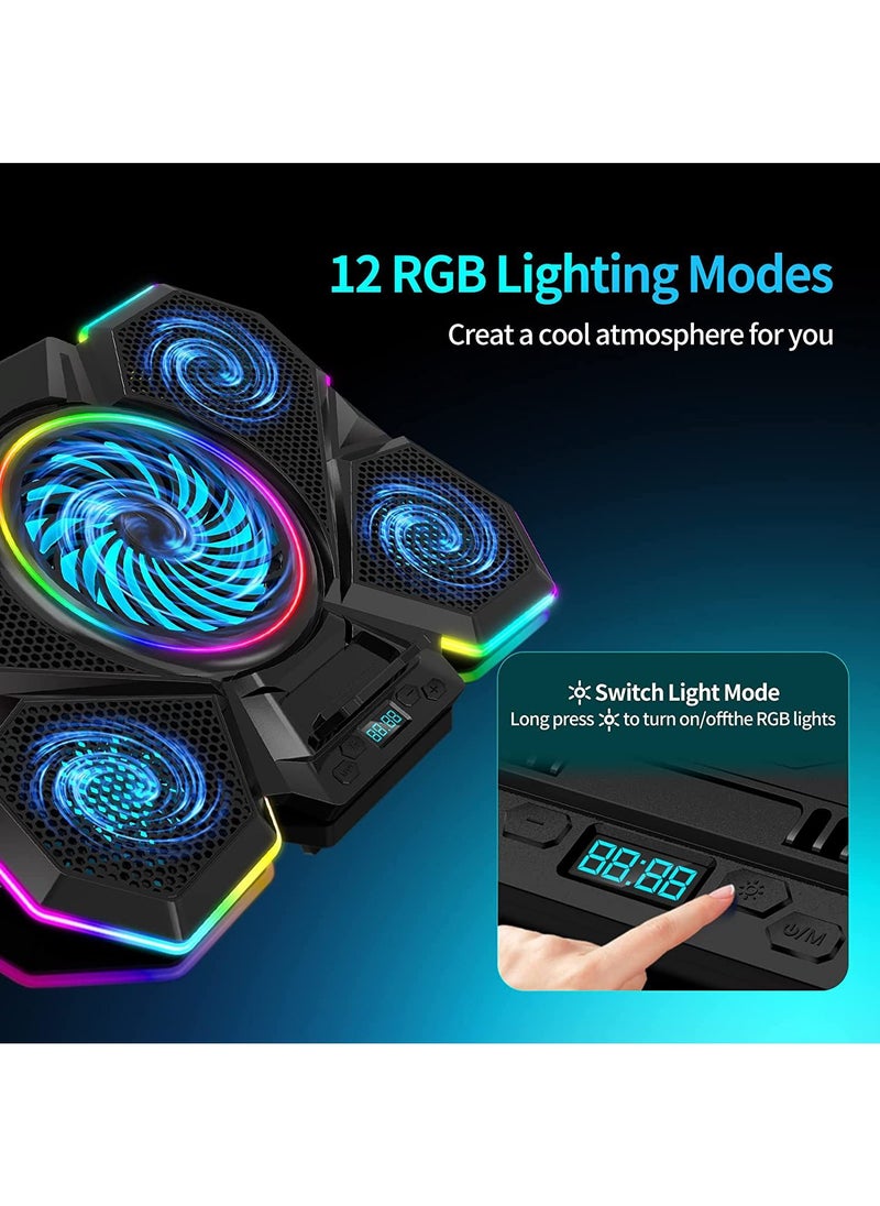 Generic - Laptop Cooling Pad Gaming Laptop Cooler with 5 Quiet Fans and 12 RGB Lights Mode One-Click Close Laptop Fan Cooling Pad Fits 12-17 Inch Laptop 2 USB Ports 7 Adjustable Height 2022 Upgrade - Image 1