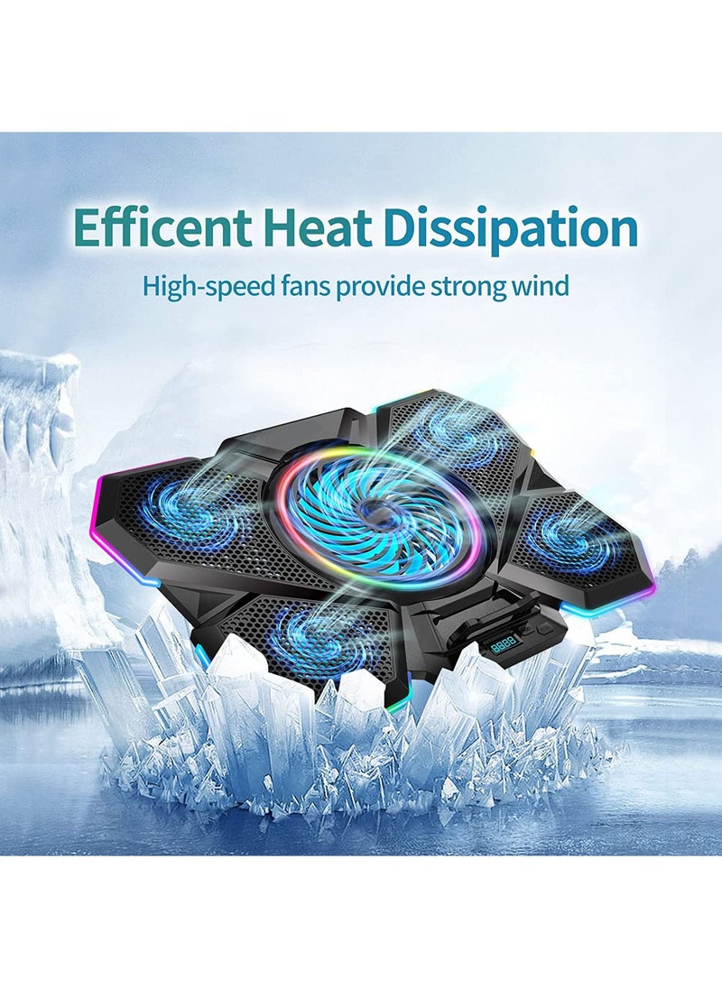 Generic - Laptop Cooling Pad Gaming Laptop Cooler with 5 Quiet Fans and 12 RGB Lights Mode One-Click Close Laptop Fan Cooling Pad Fits 12-17 Inch Laptop 2 USB Ports 7 Adjustable Height 2022 Upgrade - Image 1