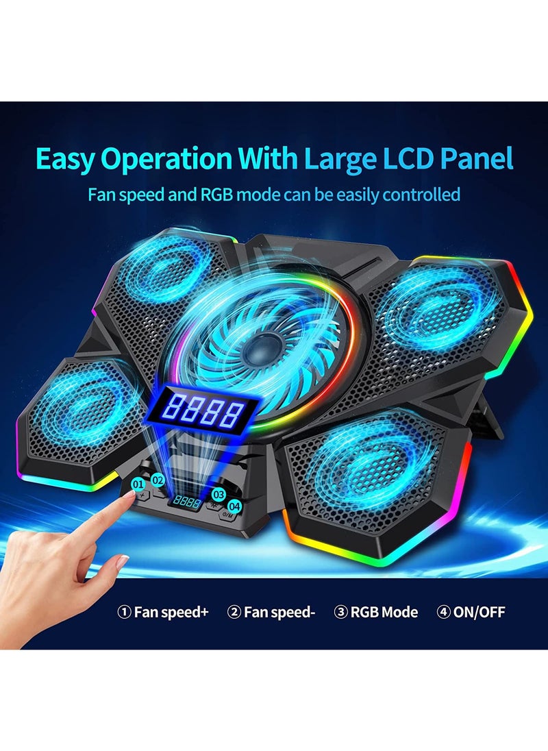 Generic - Laptop Cooling Pad Gaming Laptop Cooler with 5 Quiet Fans and 12 RGB Lights Mode One-Click Close Laptop Fan Cooling Pad Fits 12-17 Inch Laptop 2 USB Ports 7 Adjustable Height 2022 Upgrade - Image 1