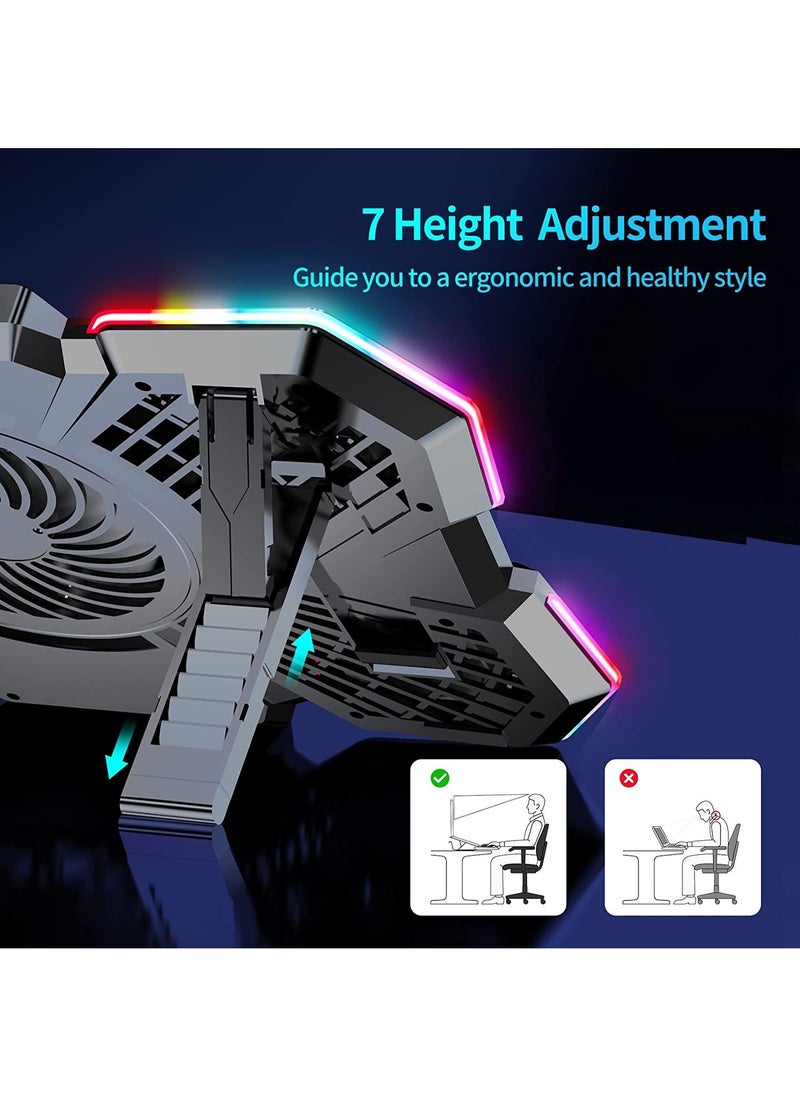Generic - Laptop Cooling Pad Gaming Laptop Cooler with 5 Quiet Fans and 12 RGB Lights Mode One-Click Close Laptop Fan Cooling Pad Fits 12-17 Inch Laptop 2 USB Ports 7 Adjustable Height 2022 Upgrade - Image 1