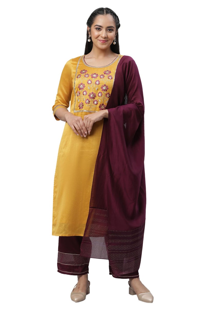 Aurelia Women Rayon Kurta Set with Palazzo & Dupatta 23AUAS14190-704231-Yellow-L - Image 1