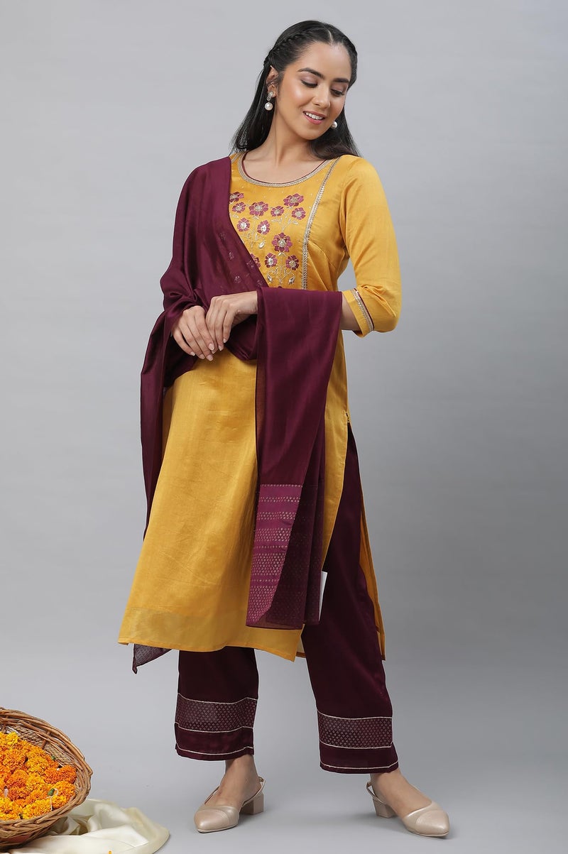 Aurelia Women Rayon Kurta Set with Palazzo & Dupatta 23AUAS14190-704231-Yellow-L - Image 2