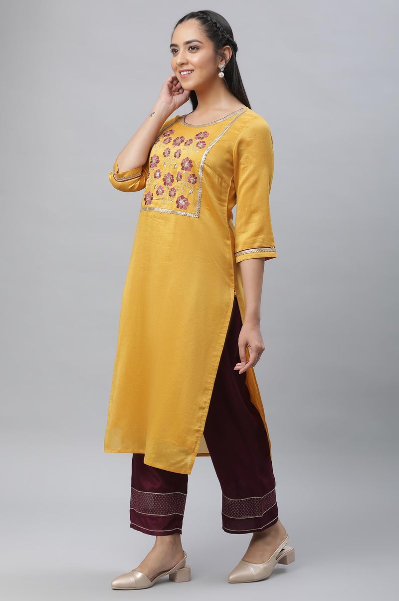 Aurelia Women Rayon Kurta Set with Palazzo & Dupatta 23AUAS14190-704231-Yellow-L - Image 3