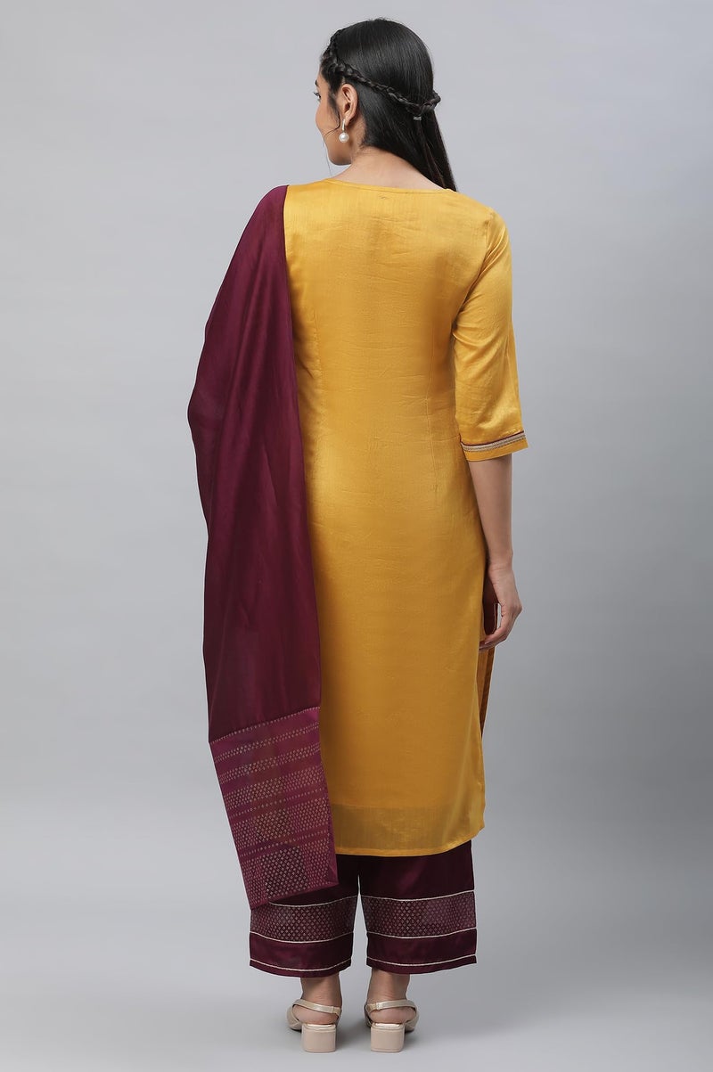 Aurelia Women Rayon Kurta Set with Palazzo & Dupatta 23AUAS14190-704231-Yellow-L - Image 4