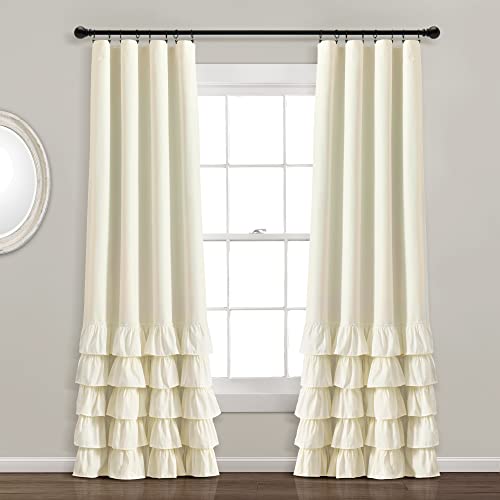 Lush Decor Allison Ruffle 100 Blackout Window Curtain Single 40 W x 84 L Ivory Cream Blackout Curtains for Bedroom or Nursery Coquette Curtains - Image 1
