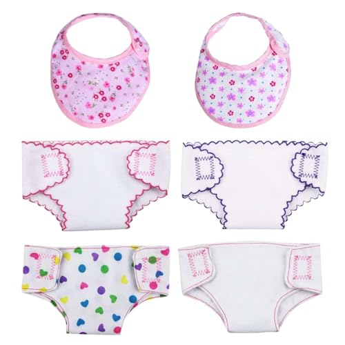 DC-BEAUTIFUL 4 Pcs Diapers, Underwear and 2 Pcs Bibs for 14-18 Inch Baby Dolls, Suitable for Infant Baby Girls Boys - Image 1